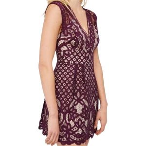 Free People One Million Lovers Crochet Lace Mini Dress Purple Wine 6